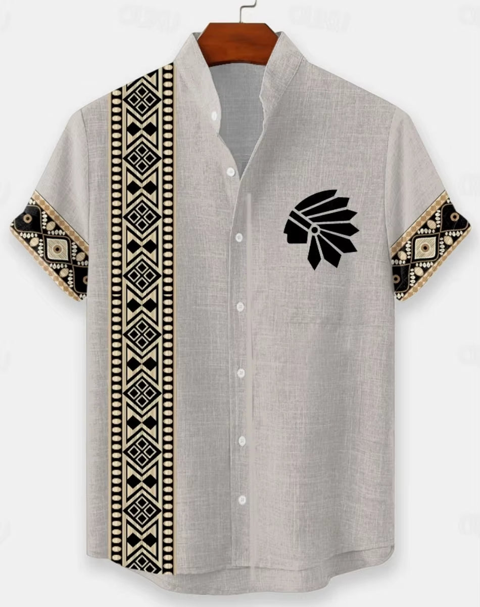 New Men'S 3D Fashion Short Sleeve Casual Street Trend Summer Comfort Top Hawaiian Cotton and Linen Shirt